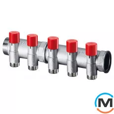 Запорный коллектор FAR 3 отвода 1 "x3/4", Количество выходов: 3, Тип коллектора: С вентилем, Диаметр вход/выход: 1", Диаметр подводов: 3/4", Резьба подводов: Евроконус, фото 