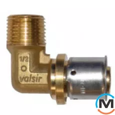 Уголок пресс Valsir с наружной резьбой 26х3/4", Тип резьбы: Наружная, Диаметр резьбы: 3/4", Назначение труб: Универсальная, Диаметр (мм): 26, Рабочее давление (бар): 10, Материал: Латунь, фото 