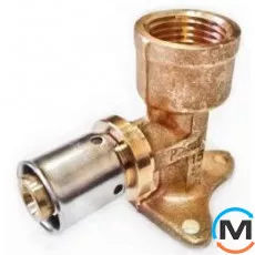 Уголок пресс Valsir с креплением 20х1/2", Вариант: Обычный, Тип резьбы: Внутренняя, Диаметр резьбы: 1/2", Назначение труб: Универсальная, Диаметр (мм): 20, Рабочее давление (бар): 10, Материал: Латунь, фото 