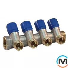 Коллектор Bianchi с вентелями  Ø3/4" х 4 х 1/2"ЗР  хром (синий)  I=36 мм, Цвет: Синий, Количество выходов: 4, Тип коллектора: С вентилем, Диаметр вход/выход: 3/4", Диаметр подводов: 1/2", Резьба подводов: Трубная, фото 