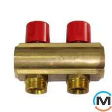 Коллектор Bianchi с вентелями  Ø1" х 2 х 3/4"ЗР  (красный)  I=50 мм, Цвет: Красный, Количество выходов: 2, Тип коллектора: С вентилем, Диаметр вход/выход: 1", Диаметр подводов: 3/4", Резьба подводов: Евроконус, фото 