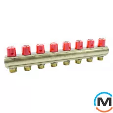 Коллектор Bianchi с вентелями  Ø1" х 8 х 3/4"ЗР  (красный)  I=50 мм, Цвет: Красный, Количество выходов: 8, Тип коллектора: С вентилем, Диаметр вход/выход: 1", Диаметр подводов: 3/4", Резьба подводов: Евроконус, фото 