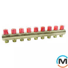 Коллектор Bianchi с вентелями  Ø1" х 9 х 3/4"ЗР  (красный)  I=50 мм, Цвет: Красный, Количество выходов: 9, Тип коллектора: С вентилем, Диаметр вход/выход: 1", Диаметр подводов: 3/4", Резьба подводов: Евроконус, фото 