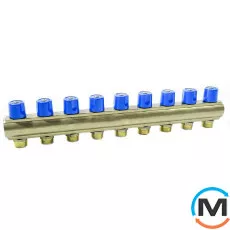 Коллектор Bianchi с вентелями  Ø1" х 9 х 3/4"ЗР  (синий)  I=50 мм, Цвет: Синий, Количество выходов: 9, Тип коллектора: С вентилем, Диаметр вход/выход: 1", Диаметр подводов: 3/4", Резьба подводов: Евроконус, фото 