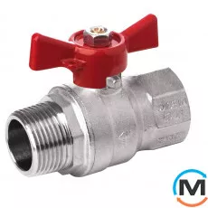 Кран кульовий Bonomi MISSOURI посилений Ø1/2" ВЗ метелик, Тип різьблення: Внутрішня/Зовнішня, Діаметр різьблення: 1/2", Виконання: Прямий, Тип ручки: Метелик, Робочий тиск (бар): 40, Матеріал: Латунь, фото 