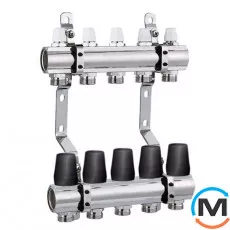 Коллектор Djoul с запорными клапанами 9 выходов, Количество выходов: 9, Тип коллектора: С термоклапанами, Диаметр вход/выход: 1", Диаметр подводов: 3/4", Резьба подводов: Евроконус, фото 