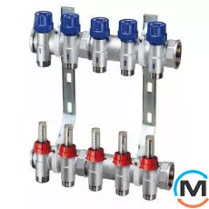 Коллектор c расходомерами FAR 8+8 отвода 1"x3/4", Количество выходов: 8, Тип коллектора: С расходомерами, Диаметр вход/выход: 1", Диаметр подводов: 3/4", Резьба подводов: Евроконус, фото 