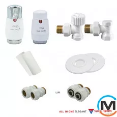 Комплект термостатичний Vario Term ELEGANT All In One кутовий (Cu) White, фото 