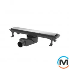 Душовий канал Waterway Stream 500 корпус чорний 2-стороння решітка нержавійка/плитка, Колір: Чорний, Довжина (мм): 495, Ширина (мм): 108, Матеріал: Метал, пластик, фото 