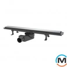 Душовий канал Waterway Stream 700 корпус чорний 2-стороння решітка нержавійка/плитка, Колір: Чорний, Довжина (мм): 695, Ширина (мм): 108, Матеріал: Метал, пластик, фото 