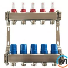 Коллектор теплого пола на 3 контура с расходомерами нерж.сталь Tervix Pro Line, Количество выходов: 3, Тип коллектора: С расходомерами, фото 