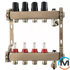 Коллектор Tervix Pro Line из нерж стали на 10 конт. с расходомерами краном маевского и сливным, Количество выходов: 10, фото 