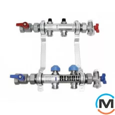 Коллектор Rehau HKV 9 контуров, Количество выходов: 9, Тип коллектора: С термоклапанами, Диаметр вход/выход: 1", Диаметр подводов: 3/4", Резьба подводов: Евроконус, Материал коллектора: Латунь, фото 