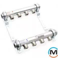 Коллектор Rehau HLV из нержавеющей стали 4 контура, Количество выходов: 4, Тип коллектора: Простой, Диаметр вход/выход: 1", Диаметр подводов: 3/4", Резьба подводов: Евроконус, Материал коллектора: Нержавеющая сталь, фото 