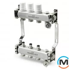 Коллектор Termojet с запорными клапанами для теплого пола из нержавеющей стали на 4 контура, фото 