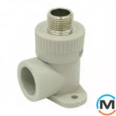 Настінне коліно із металом. різьбленням зовнішнім ASG 20x1/2 ППР (Сірий), Тип різьблення: Зовнішня, Діаметр різьблення: 1/2", Діаметр (мм): 20, фото 