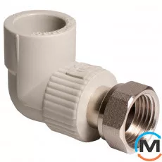 Коліно ППР (Сірий) з накидною гайкою металевий шток 25х3/4" ASG, Діаметр різьблення: 3/4", Колір: Сірий, Діаметр (мм): 25, фото 