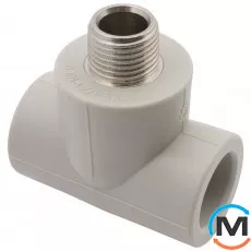 Трійник із металевим різьбленням зовнішній ASG 25х1/2" ППР (Сірий), Тип різьблення: Зовнішня, Діаметр різьблення: 25х1/2", Діаметр (мм): 25, фото 