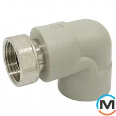 Коліно ASG 90 * перехід. пласт. з накидною гайкою 20х1/2" ППР (Сірий), Діаметр різьблення: 1/2", Колір: Сірий, Діаметр (мм): 20, фото 