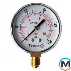 Манометр Tervix Pro Line 100 0-10бар 1/2" рад., Виконання: Радіальний (Вертикальний), Робочий тиск (бар): 10, Діаметр корпусу (мм): 100, фото 