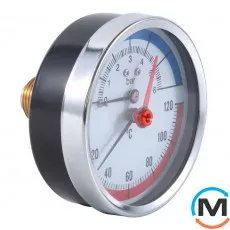 Термоманометр Tervix Pro Line 80/0-6 бар, 0-120 С акс., з монтажним клапаном R1/2", Виконання: Аксіальний (Осьовий), Робочий тиск (бар): 6, фото 