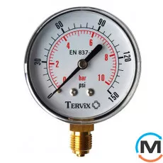 Манометр Tervix Pro Line 50 0-10 бар 1/4" рад., Виконання: Радіальний (Вертикальний), Робочий тиск (бар): 10, Діаметр корпусу (мм): 50, фото 