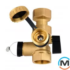 Клапан Afriso 3/4"х 3/4" для підключення розширювального бака з краном KFE, Варіант: З краном, Тип різьблення: Внутрішня/Внутрішня, Діаметр різьблення: 3/4", Виконання: Прямий, Тип ручки: Без ручки, Робочий тиск (бар): 10, Матеріал: Латунь, фото 