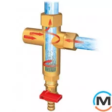 Сепаратор шламу Afriso 50кВт Вхід внутр.3/4", вихід внутр. 1", Варіант: на 50 кВт, Матеріал: Латунь, фото 