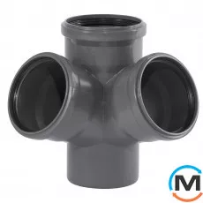 Хрестовина каналізаційна Ostendorf HT-Safe 2-х пл. 110/110*67˚, Варіант: 110/110х67, Вид каналізації: Внутрішня, Тип каналізації: Проста, Градус (град.): 67, Виконання: Двоплощинна, Діаметр (мм): 100, Матеріал: Поліпропілен PPR, фото 