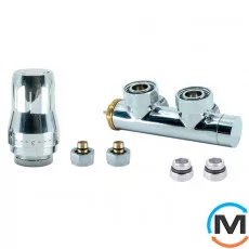 Комплект радіаторний Heat Base Duo-Plex, 3/4 x 15 mm Cu, кутовий лівий, 2 шт ніпеля, хром, Колір: Хром, Варіант: Лівий, Модифікація: Під Г-подібну трубку (Cu), фото 