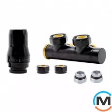Комплект радіаторний Heat Base Duo-Plex, 3/4 x 15 mm Cu, лівий кутовий, 2 шт ніпеля, чорний мат., Колір: Чорний, Варіант: Лівий, Модифікація: Під Г-подібну трубку (Cu), фото 