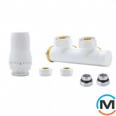 Комплект радіаторний Heat Base Duo-Plex, 3/4 x 15 mm Cu, кутовий лівий, 2 шт ніпеля, білий, Колір: Білий, Варіант: Лівий, Модифікація: Під Г-подібну трубку (Cu), фото 