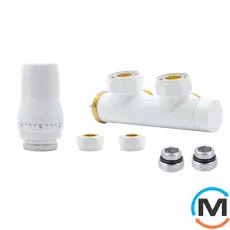 Комплект радіаторний Heat Base Duo-Plex, 3/4 x 16x2 mm PEX, кутовий лівий, 2 шт ніпеля, білий, Колір: Білий, Варіант: Лівий, Модифікація: Під трубу (PEX), фото 