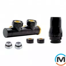 Комплект радіаторний Heat Base Duo-Plex, 3/4 x 15 mm Cu, правий кутовий, 2 шт ніпеля, чорний мат., Колір: Чорний, Варіант: Правий, Модифікація: Під Г-подібну трубку (Cu), фото 