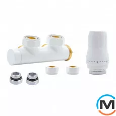 Комплект радіаторний Heat Base Duo-Plex, 3/4 x 15 mm Cu, кутовий правий, 2 шт ніпеля, білий, Колір: Білий, Варіант: Правий, Модифікація: Під Г-подібну трубку (Cu), фото 