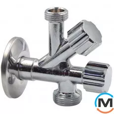 Кран подвійний кутовий для сантехприладів Ø1/2" х 1/2" х 3/4" VA Albertoni, Діаметр різьблення: 1/2"×1/2" x 3/4'', фото 