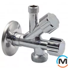 Кран Albertoni подвійний кутовий для сантехприладів Ø1/2" х 3/8" х 3/4", Діаметр різьблення: 1/2"×3/8"×3/4", фото 