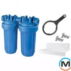 Фільтр-колба Atlas Filtri DP BIG DUO AB (синій) Ø1" IN (пластик) 10" 45°C 8,3 bar, Діаметр різьблення: 1", Колір: Блакитний, Типорозмір: 10", Кількість колб: 2 колби, фото 