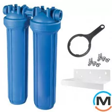 Фільтр-колба Atlas Filtri DP BIG DUO AB (синій) Ø1" IN (пластик) 20" 45°C 8,3 bar, Діаметр різьблення: 1", Колір: Блакитний, Типорозмір: 20", Кількість колб: 2 колби, фото 