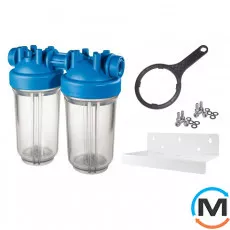 Фільтр колба Atlas Filtri DP BIG DUO TS (прозорий) Ø1" IN (пластик) 10" 45°C 8,3 bar KIT, Діаметр різьблення: 1", Типорозмір: 10", Кількість колб: 2 колби, фото 