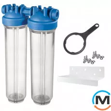 Фільтр-колба Atlas Filtri DP BIG DUO TS (прозорий) Ø1" IN (пластик) 20" 45°C 8,3 bar, Діаметр різьблення: 1", Типорозмір: 20", Кількість колб: 2 колби, фото 