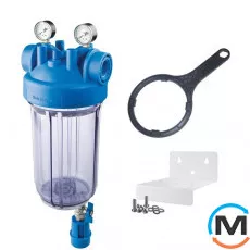 Фільтр-колба Atlas Filtri DP BIG SM TS (прозорий) Ø1" IN (пластик) 10" 45°C 8,3 bar +2 манометри K, Типорозмір: 10", фото 