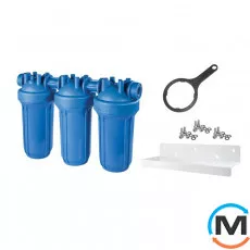 Фільтр-колба Atlas Filtri DP BIG TRIO AB (синій) Ø1" IN (пластик) 10" 45°C 8,3 bar KIT, Діаметр різьблення: 1", Колір: Блакитний, Типорозмір: 10", Кількість колб: 3 колби, фото 