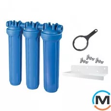 Фільтр-колба Atlas Filtri DP BIG TRIO AB (блакитна) Ø1" IN (пластик) 20" 45 ° C 8,3 bar KIT, Діаметр різьблення: 1", Колір: Блакитний, Типорозмір: 20", Кількість колб: 3 колби, фото 