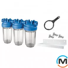 Фільтр-колба Atlas Filtri DP BIG TRIO TS (прозорий) Ø1" IN (пластик) 10" 45°C 8,3 bar KIT sr, Діаметр різьблення: 1", Типорозмір: 10", Кількість колб: 3 колби, фото 