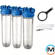 Фільтр-колба Atlas Filtri DP BIG TRIO TS (прозорий) Ø1" IN (пластик) 20" 45°C 8,3 bar KIT sr, Діаметр різьблення: 1", Типорозмір: 20", Кількість колб: 3 колби, фото 