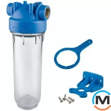 Фільтр-колба Atlas Filtri DP MONO TS (прозора) Ø1/2" OT (латунь) 10" 45°C 8 bar KIT, Діаметр різьблення: 1/2", Типорозмір: 10", Кількість колб: 1 колба, фото 