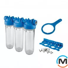 Фільтр-колби Atlas Filtri DP TRIO TS (прозорі) Ø1/2" OT (латунь) 10" 45° 8 bar KIT, Діаметр різьблення: 1/2", Типорозмір: 10", Кількість колб: 3 колби, фото 