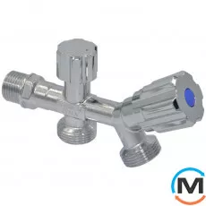 Кран Albertoni подвійний кутовий для сантехприладів Ø1/2" х 3/4" х 3/4", Діаметр різьблення: 1/2"×3/4"×3/4", фото 