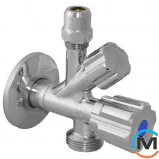 Кран Albertoni подвійний кутовий для сантехприладів Ø1/2" х 3/8" х 3/4", Діаметр різьблення: 1/2"×3/8"×3/4", фото 